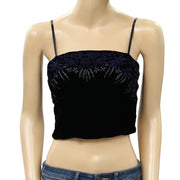 Free People Metallic Embroidered Black Crop Cami Top XS