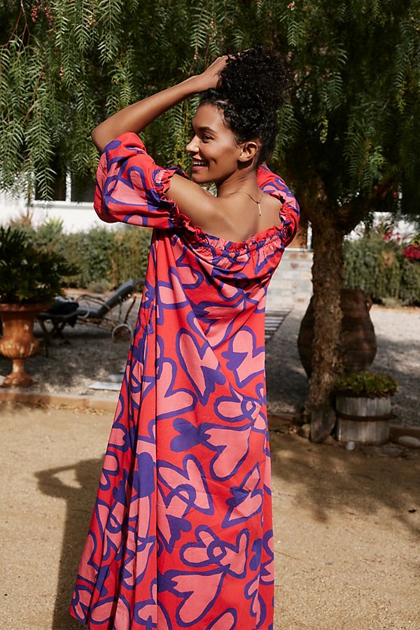 Farm Rio Anthropologie Amore Off The Shoulder Maxi Dress XS