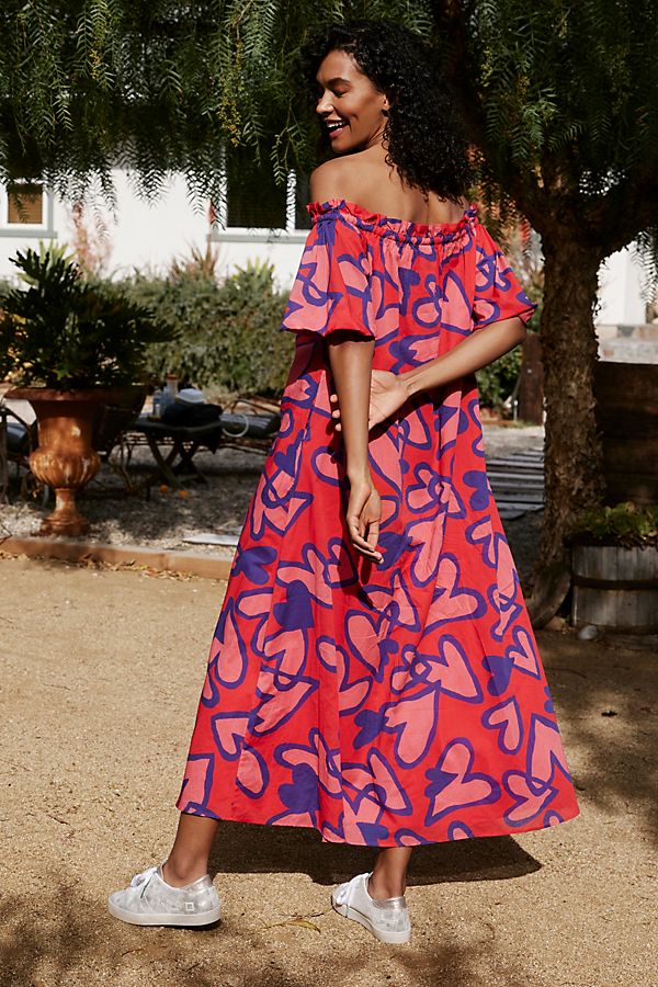 Farm Rio Anthropologie Amore Off The Shoulder Maxi Dress XS