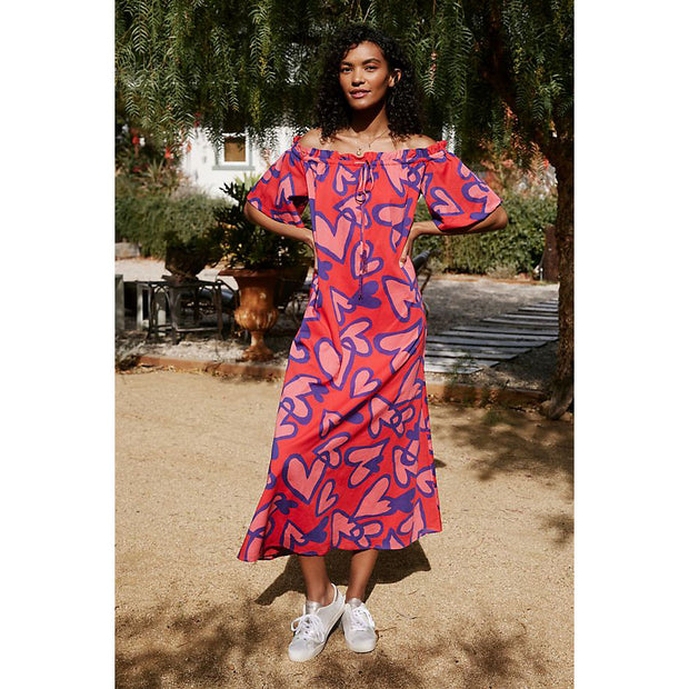Farm Rio Anthropologie Amore Off The Shoulder Maxi Dress XS