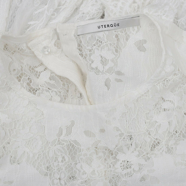 Uterque Embroidered Lace Romantic White Blouse Top