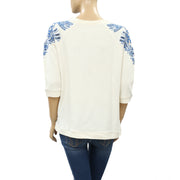 Free People Floral Embroidered Pullover Top S