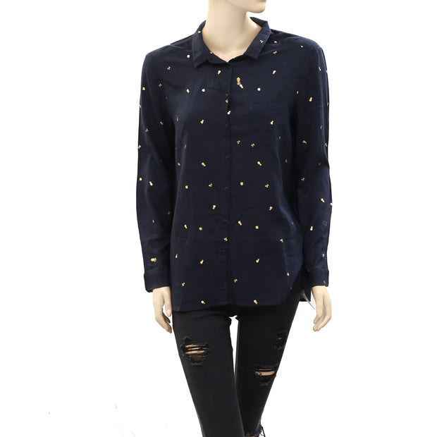 Des Petits Hauts Romy Frutti Printed Navy Shirt Top L-T3