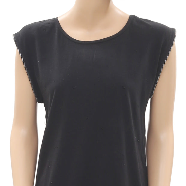 Zadig & Voltaire Beaded Embellished Metallic Black Blouse Top