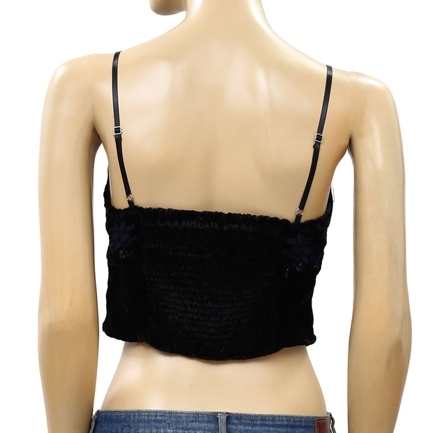 Free People Metallic Embroidered Black Crop Cami Top XS