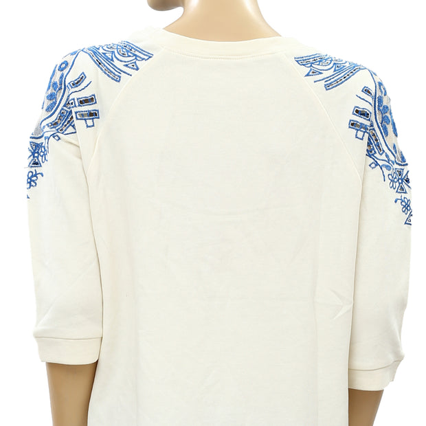 Free People Floral Embroidered Pullover Top S