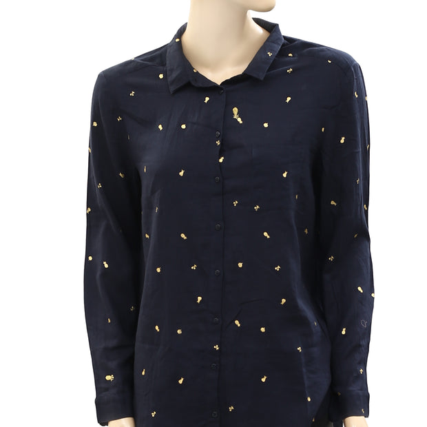 Des Petits Hauts Romy Frutti Printed Navy Shirt Top L-T3