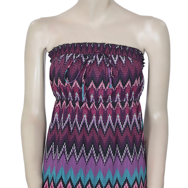Roxy Zig Zag Printed Smocked Tube Mini Tunic Dress XS
