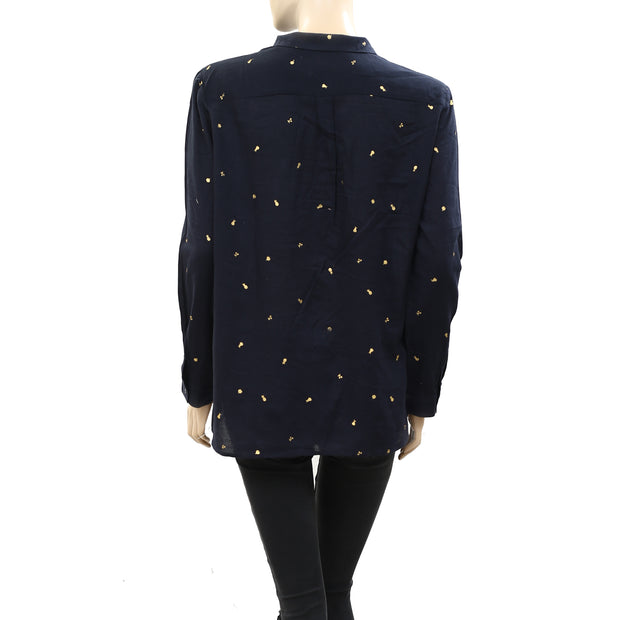 Des Petits Hauts Romy Frutti Printed Navy Shirt Top L-T3