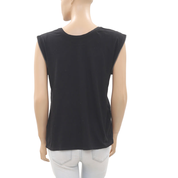 Zadig & Voltaire Beaded Embellished Metallic Black Blouse Top