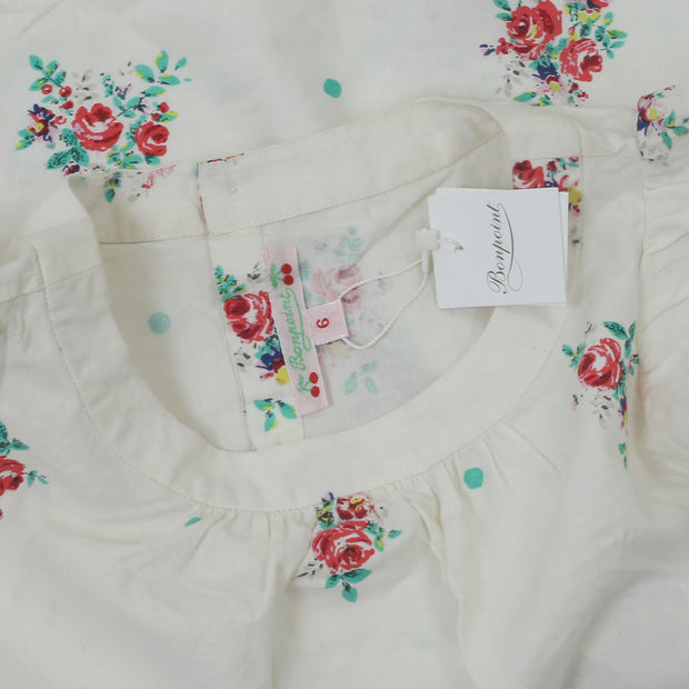 Bonpoint Kids Girls Cadelia Floral Printed Blouse Top Ivory Boho 6 Year