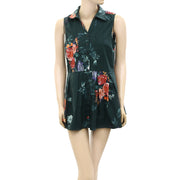 Anthropologie Floral Printed Green Shirt Mini Dress S