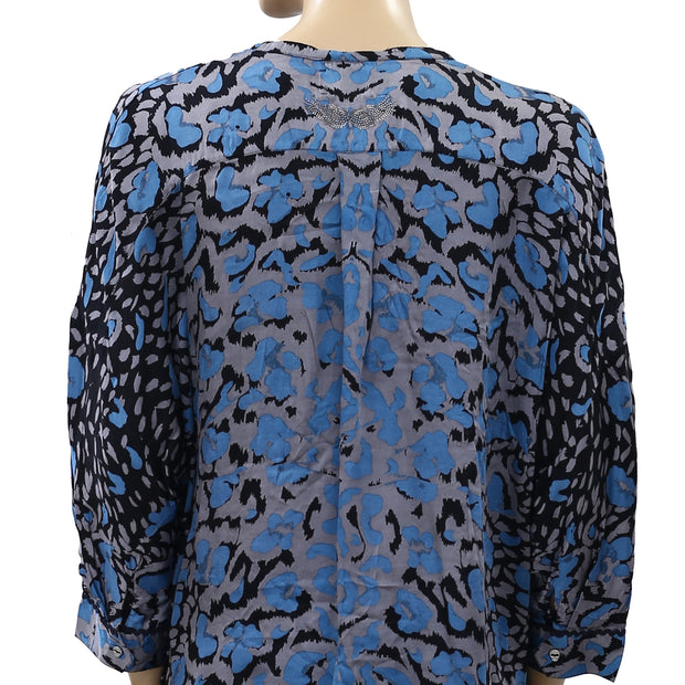 Zadig &amp; Voltaire Tara 豹纹印花长袍衬衫上衣 M38