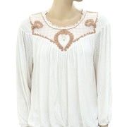 Free People Begonia Tee Embroidered Blouse Top XS