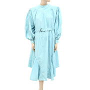 Ulla Johnson Blue Puff Sleeves Cotton-Voile Midi Dress S