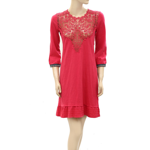 Odd Molly Anthropologie Crochet Lace Pink Mini Dress XS