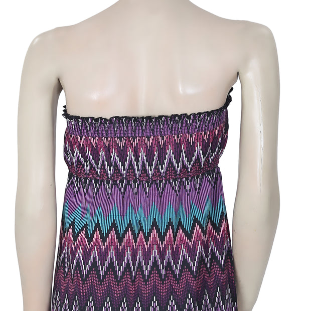 Roxy Zig Zag Printed Smocked Tube Mini Tunic Dress XS