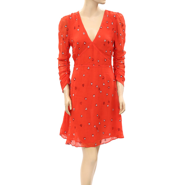All Saints Heart Embroidered Tunic Mini Dress S