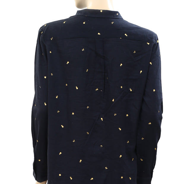 Des Petits Hauts Romy Frutti Printed Navy Shirt Top L-T3