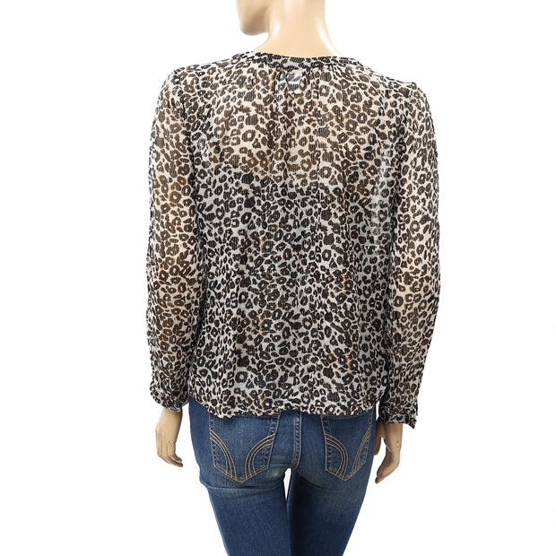 Velvet by Graham & Spencer Anthropologie Peyton Leopard Blouse Top S