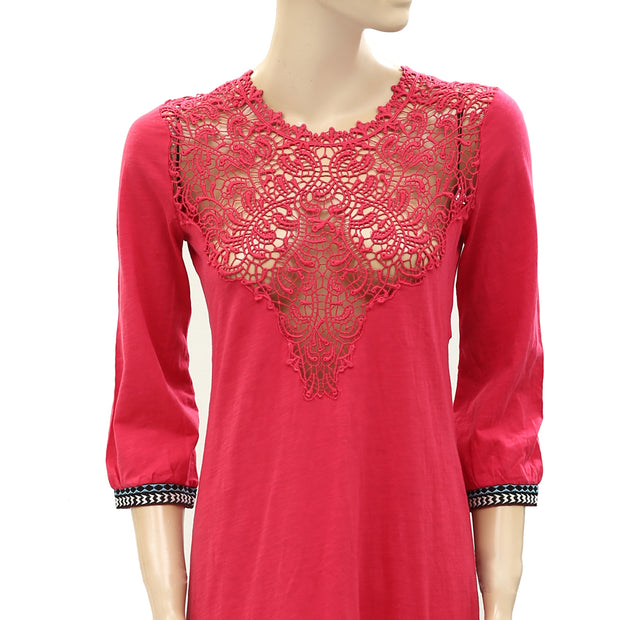 Odd Molly Anthropologie Crochet Lace Pink Mini Dress XS
