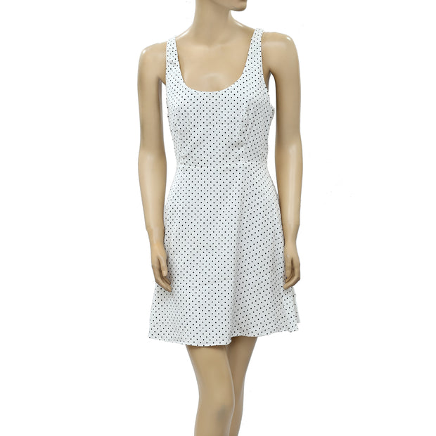 Zara Basic Polka Printed White Mini Dress XS