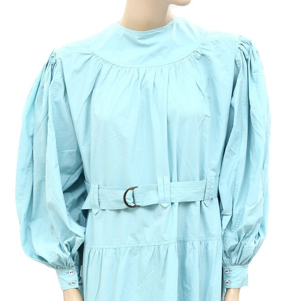 Ulla Johnson Blue Puff Sleeves Cotton-Voile Midi Dress S