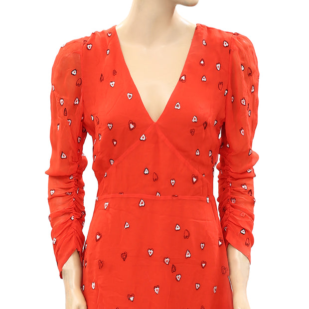 All Saints Heart Embroidered Tunic Mini Dress S