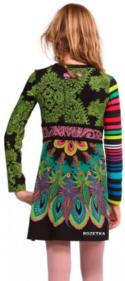 Desigual Kids Floral Printed Mini Dress Striped Cotton Girl