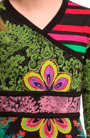 Desigual Kids Floral Printed Mini Dress Striped Cotton Girl