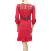 Odd Molly Anthropologie Crochet Lace Pink Mini Dress XS