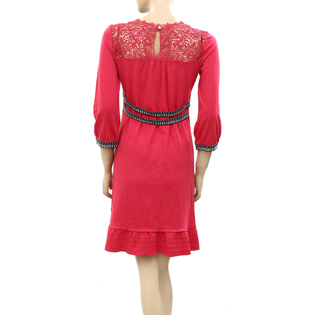 Odd Molly Anthropologie Crochet Lace Pink Mini Dress XS