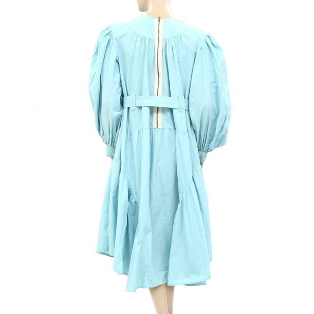Ulla Johnson Blue Puff Sleeves Cotton-Voile Midi Dress S