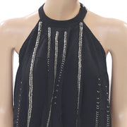 Free People Shimmer Shine Embellished Cutout Black Tank Top