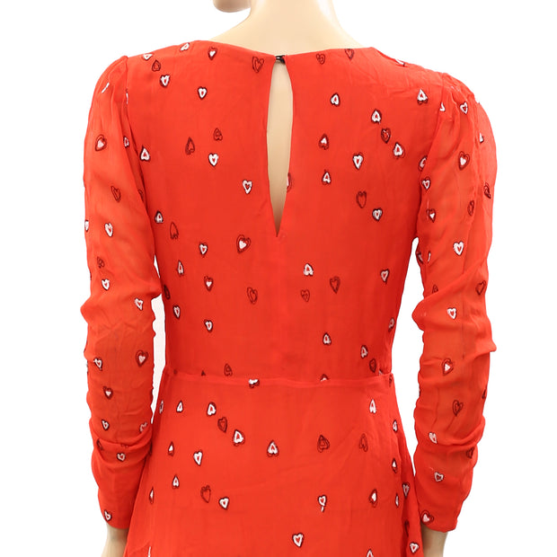 All Saints Heart Embroidered Tunic Mini Dress S