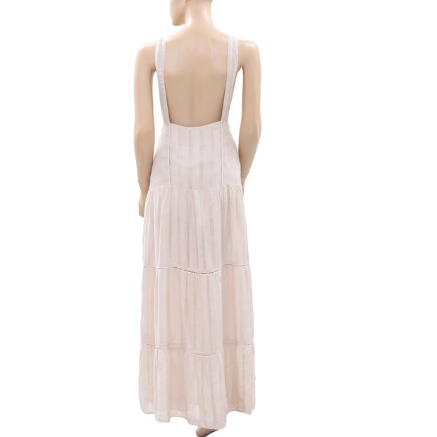 Anthropologie Lace Maxi Dress Sand Summer Cotton Tiered S New