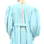 Ulla Johnson Blue Puff Sleeves Cotton-Voile Midi Dress S