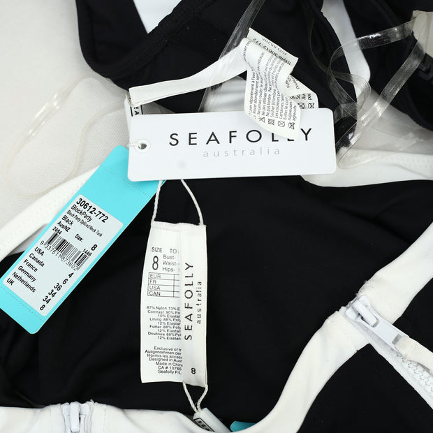 Seafolly Block Party Bikini Tank Top & High Waist Pant 2 Pcs Set XS Aus-8