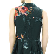 Anthropologie Floral Printed Green Shirt Mini Dress S
