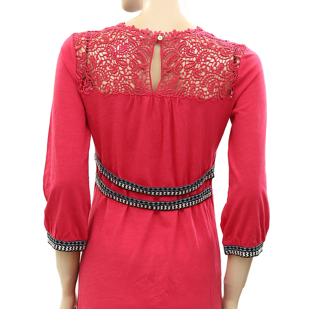 Odd Molly Anthropologie Crochet Lace Pink Mini Dress XS