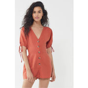 Urban Outfitters Lily Linen Button-Front Romper Dress S
