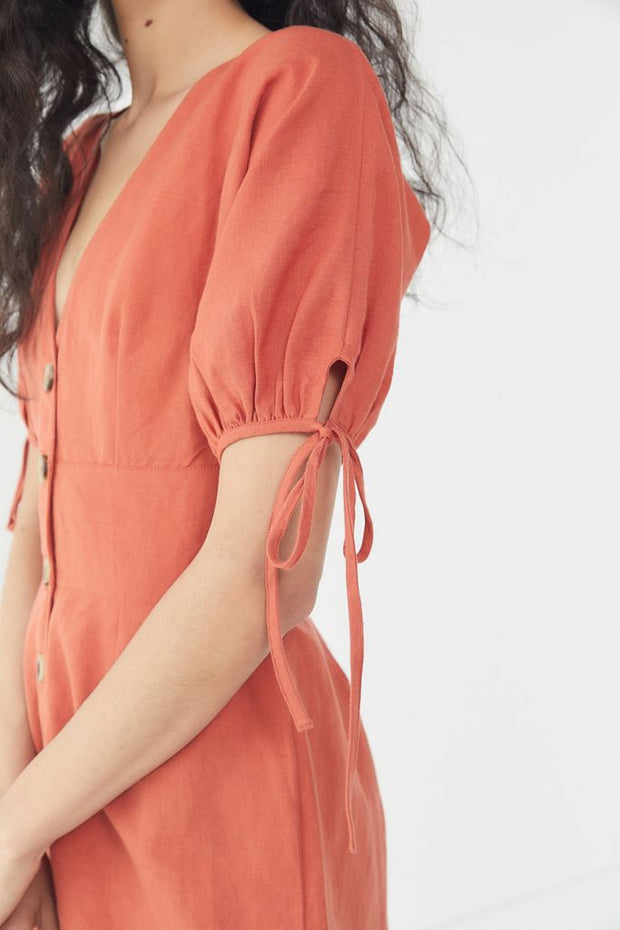 Urban Outfitters Lily Linen Button-Front Romper Dress S