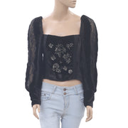 Uterque Velvet Embroidered Blouse Top