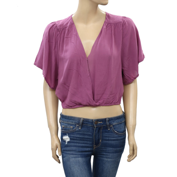 Urban Outfitters Kendra Surplice Cropped Blouse Top