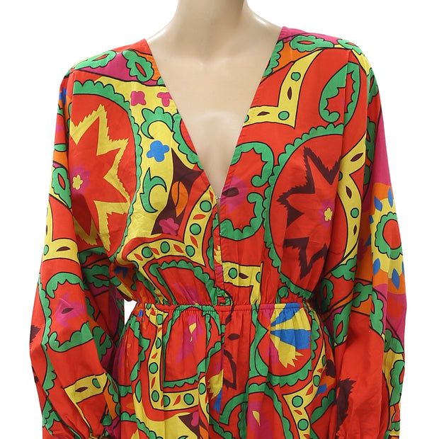 Rhode Women's Red Blake Printed Cotton-voile Jumpsuit Dress