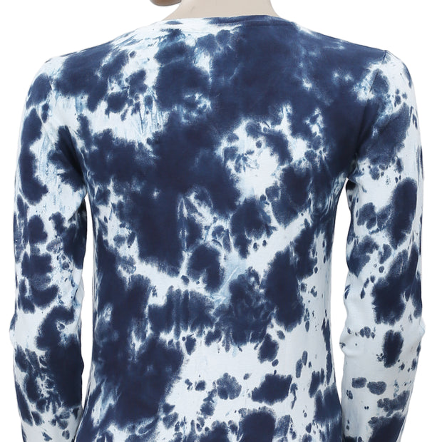 Hitobito Tie Dye Printed Beaded Blue Blouse Top XS
