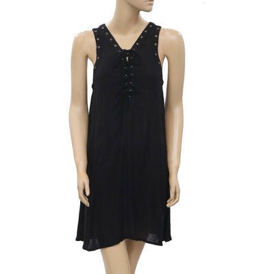 Miss Shop Studded Black Lace up Tank Mini Dress