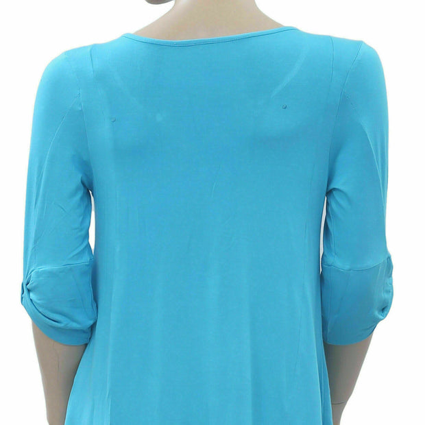 Caite Anthropologie Solid Blue Tunic Top