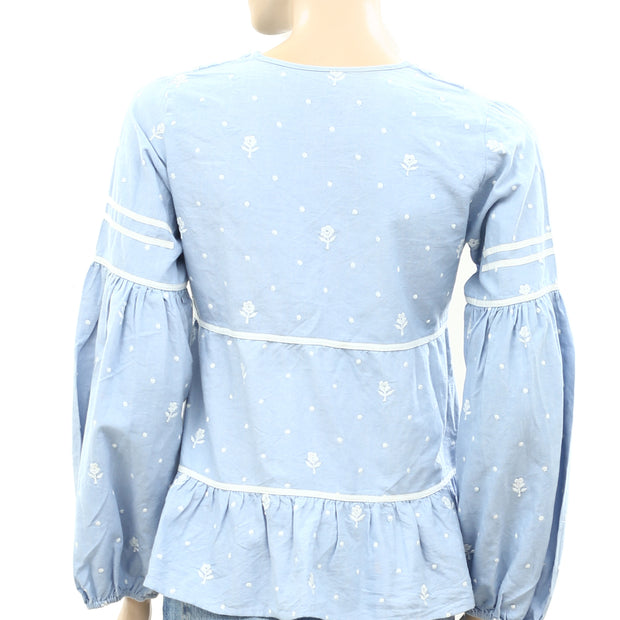 Ulla Johnson Dot Floral Embroidered Blouse Top XS