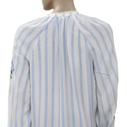 New Akemi + Kin Anthropologie Floral Embroidered Striped Blouse Top S